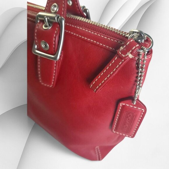 COACH Vintage Legacy Zip Satchel in cherry red. - Picture 6 of 13